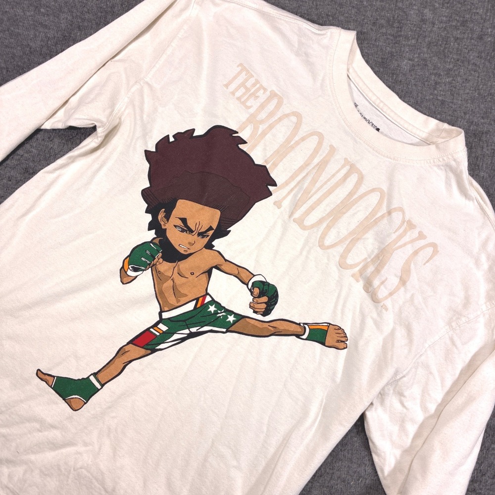The Boondocks‎ Long Sleeve Shirt Mens Small White Huey Freeman Graphic Tee